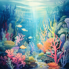 coral reef with fish, Generative AI