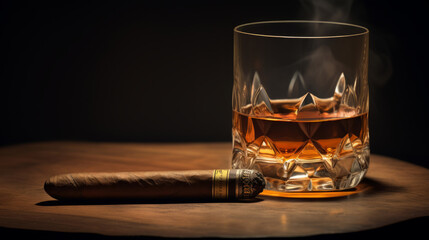 Exquisite Beauty of Cigars and glass of whiskey. A Premium Composition of Tobacco