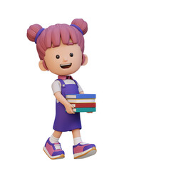 3D happy girl character holding book
