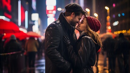Obraz premium Intimate Couple's Moment Amidst Vibrant City Lights