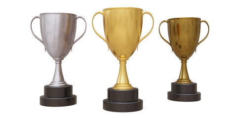 Trophies cups isolated on white transparent background, Winners podium. PNG
