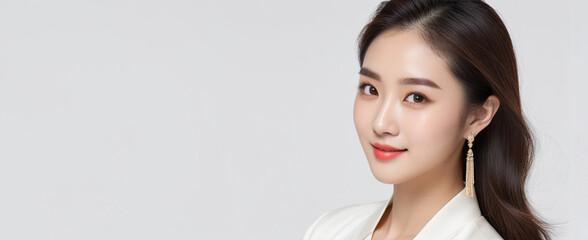 Beautiful Chinese good woman nice fashion half body eye contact
