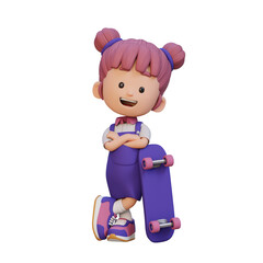 Fototapeta premium 3D girl character ride skateboard