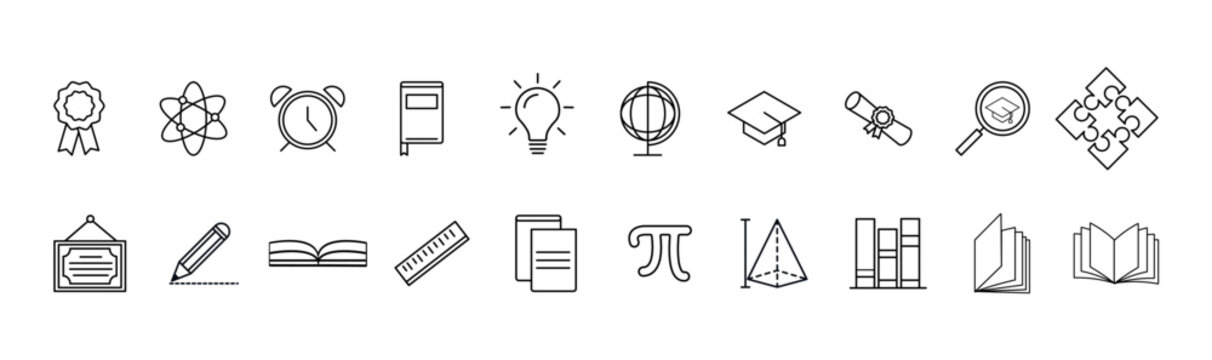 School supplies icon. Collection of school, science, physics and math icons. Education, science icon collection. Vector eps10