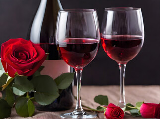 Detailed Valentines Day: hearts wine roses men