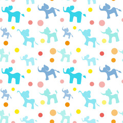 Seamless pattern with cartoon colorful elephants for children's room, prints, packaging, cards.