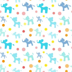 Fototapete Einhörner Seamless pattern with cartoon colorful elephants for children's room, prints, packaging, cards.