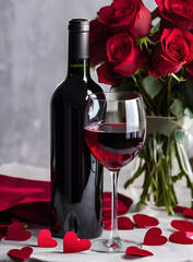 Fototapeta na wymiar Detailed Valentines Day: hearts wine roses men