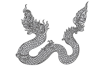 Traditional Thai line tattoo on white background.