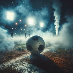 soccer ball in the night, generated by AI.