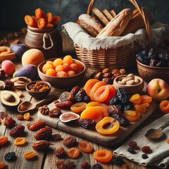 still life with bread and fruits, generated by AI.