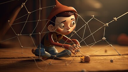 Fototapeta na wymiar Realistic 3D Pinocchio doll illustration