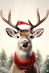 Illustrated Reindeer in a Festive Christmas Hat, Santa's Fictional Companion and Helper, Gifts Ready for New Year's Eve