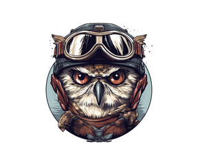 Owl in a retro motorcyclist helmet. Vector illustration design.
