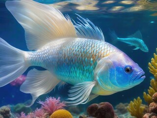 Fototapeta premium Beautiful and colorful underwater world with corals and tropical fish. 