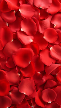 Red rose petals background. Valentines day concept. Top view