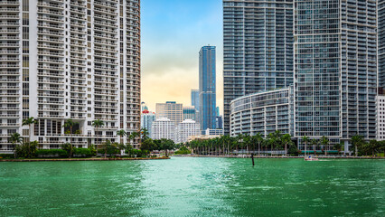 Skyscrapers in Brickell District, Miami, Florida. - obrazy, fototapety, plakaty
