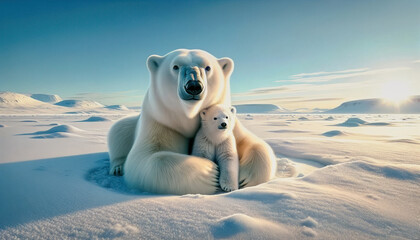 Obraz premium Polar bear with cub,illustration