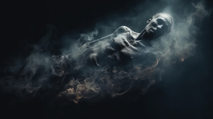 A ghost rising up on dark background, Soul's Exit in a Hyper realistic illustration, background photo wallpaper