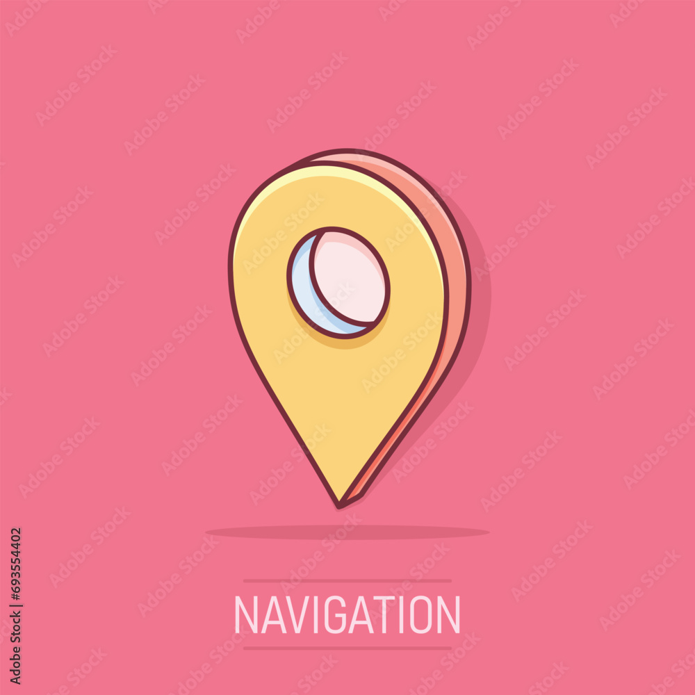 Aufkleber vector cartoon map pointer icon in comic style. gps navigation mark illustration pictogram. pointer 