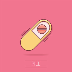 Vector cartoon capsule pills tablet icon in comic style. Medical pills concept illustration pictogram. Capsule and drug business splash effect concept.