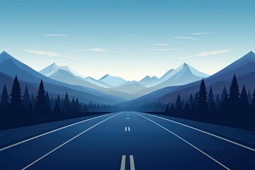 road trip adventure asphalt road in blue mountains illustration - obrazy, fototapety, plakaty