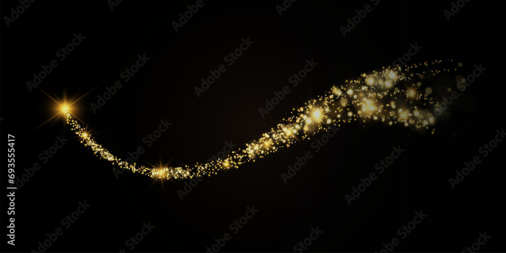 Poster gold dust glittering with sparkling particles. a beautiful shining star with a dusty tail. festive b