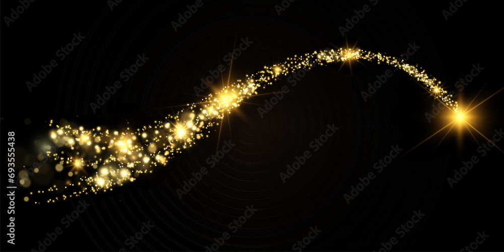 Poster gold dust glittering with sparkling particles. a beautiful shining star with a dusty tail. festive b