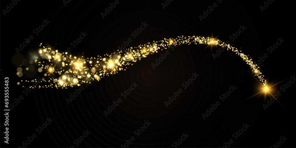 Poster gold dust glittering with sparkling particles. a beautiful shining star with a dusty tail. festive b