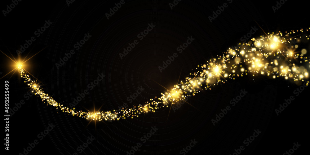 Poster gold dust glittering with sparkling particles. a beautiful shining star with a dusty tail. festive b