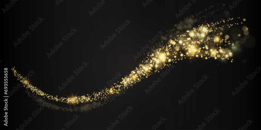 Poster gold dust glittering with sparkling particles. a beautiful shining star with a dusty tail. festive b