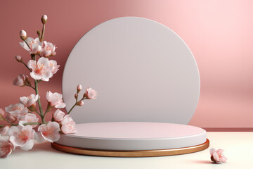 3d render of minimal product display podium with cherry blossom background. Ai generator
