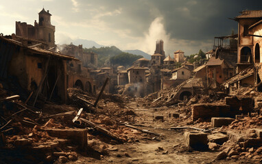 City destroyed by an earthquake - obrazy, fototapety, plakaty