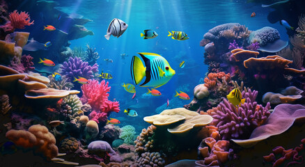 Fototapeta na wymiar Colorful clown fish swim in African reef generated by artificial intelligence