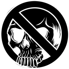black silhouette of No Skull Sign on White Background