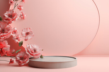 3d podium for product presentation on flowers background luxury style 3d model Ai generator