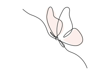 One line drawing of butterfly for logo or icon. Minimalist vector illustration on Isolated white background. Line art.