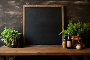 Embrace the simplicity of a rectangle blackboard with a wooden frame, empty surface invites the promise of ideas and artistic expression in the midst of nature. Generative AI.