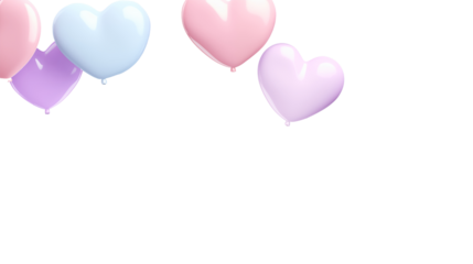 heart shaped balloons isolated on transparent background, generative AI.