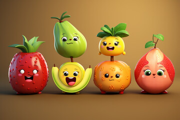 Vegetables and fruits in a new light as funny, stylized sketch cartoon characters. This playful collection of icons adds a dash of humor to your culinary palette. Generative AI.