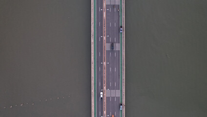 Top view or Aerial view concrete bridge over the sea, Aerial shot of concrete road over the sea