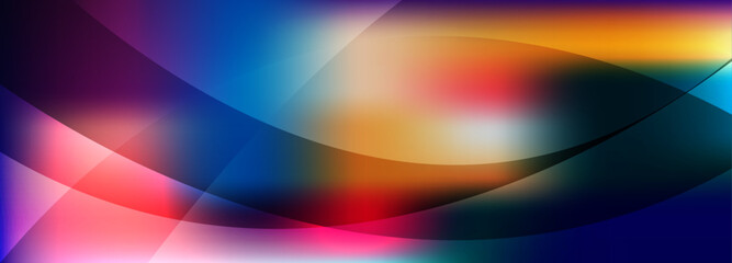 Abstract wave background. Bright colorful banner, wallpaper, template, backdrop, modern illustration. Pattern with red, blue, yellow, pink fluid liquid gradient mesh design. Vector illustration.