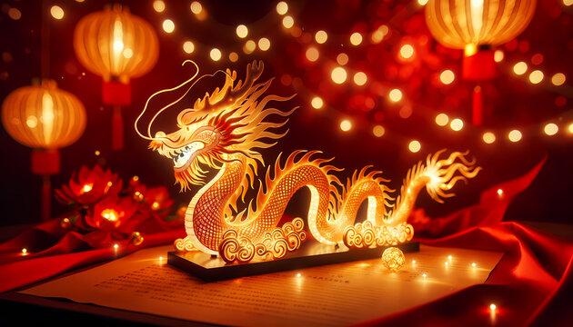 Glow dragon with red background greeting