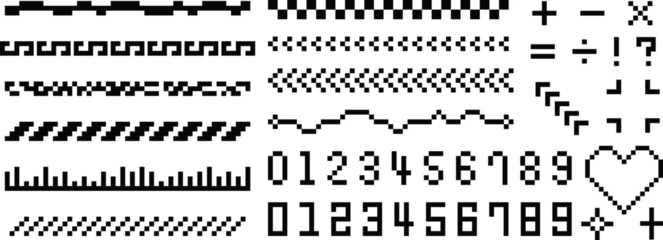 Foto op Plexiglas サイバーパンクなドット絵の飾り罫セット　ブラック © ベルベットR