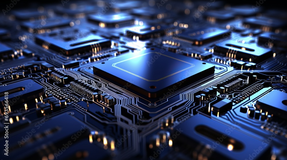 Poster high res clear cybernetic circuit board background with empty space for text or design