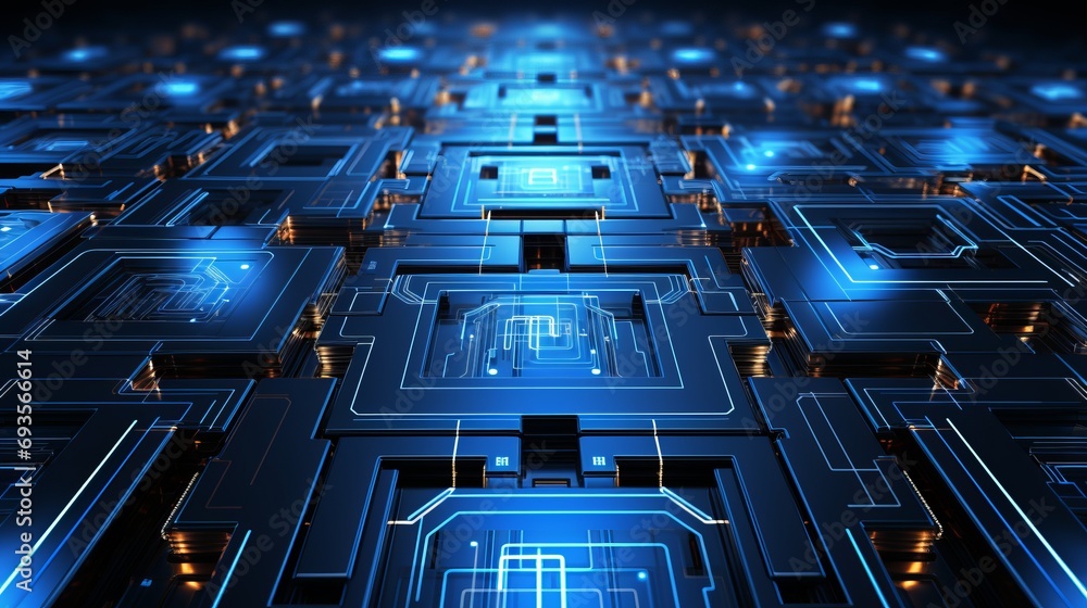 Poster clear empty cybernetic circuit background with futuristic technology concept and glowing neon lights