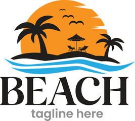 Beach logo with Palm tree, Creative logo concept Vector, farmhouse logo
