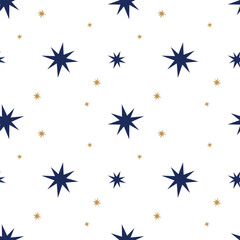 seamless pattern with blue and gold stars, vector illustration