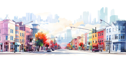 Watercolor city colored element for design