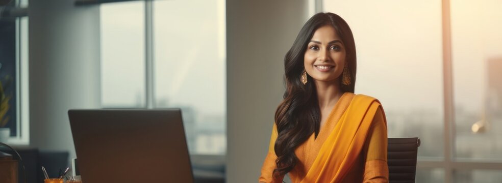 East Indian Woman Human Resources Manager Occupation Employment Good Looking Backdrop Generative AI